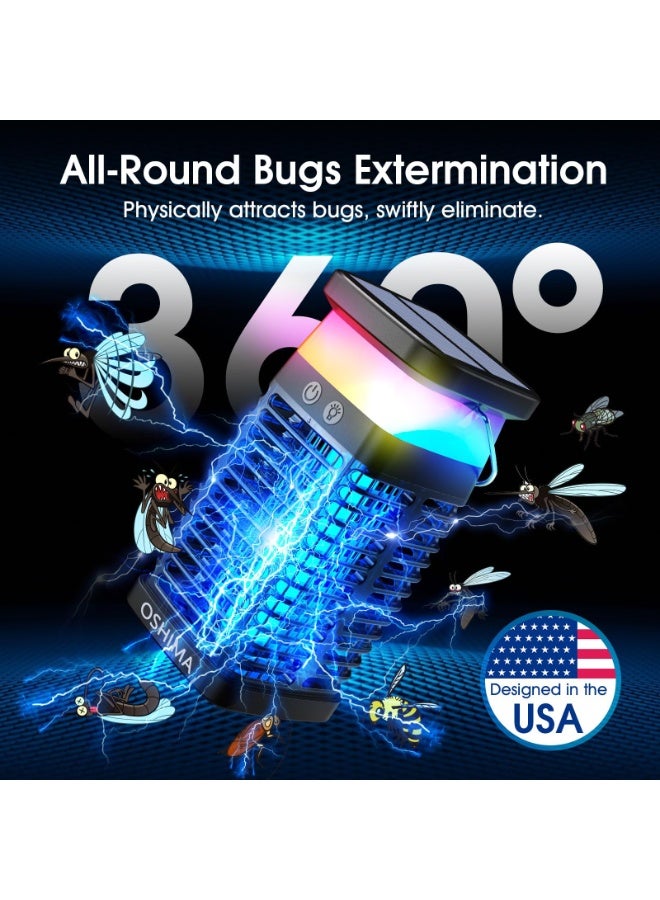 OSHIMA Electric Bug Zapper 4200V Portable & Rechargeable Solar Bug Zapper Mosquito Zapper, Electric Fly Zapper with 4000mAh Battery&Night Light, Cordless Insect Zapper for Outdoor Patio Porch Backyard - Image 2